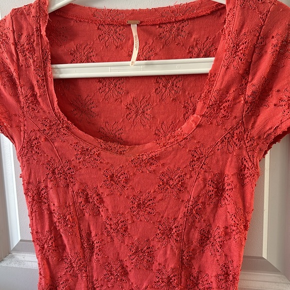 Free People Daisy Godet fitted mini dress in vibrant peach persimmon boho - Picture 3 of 7